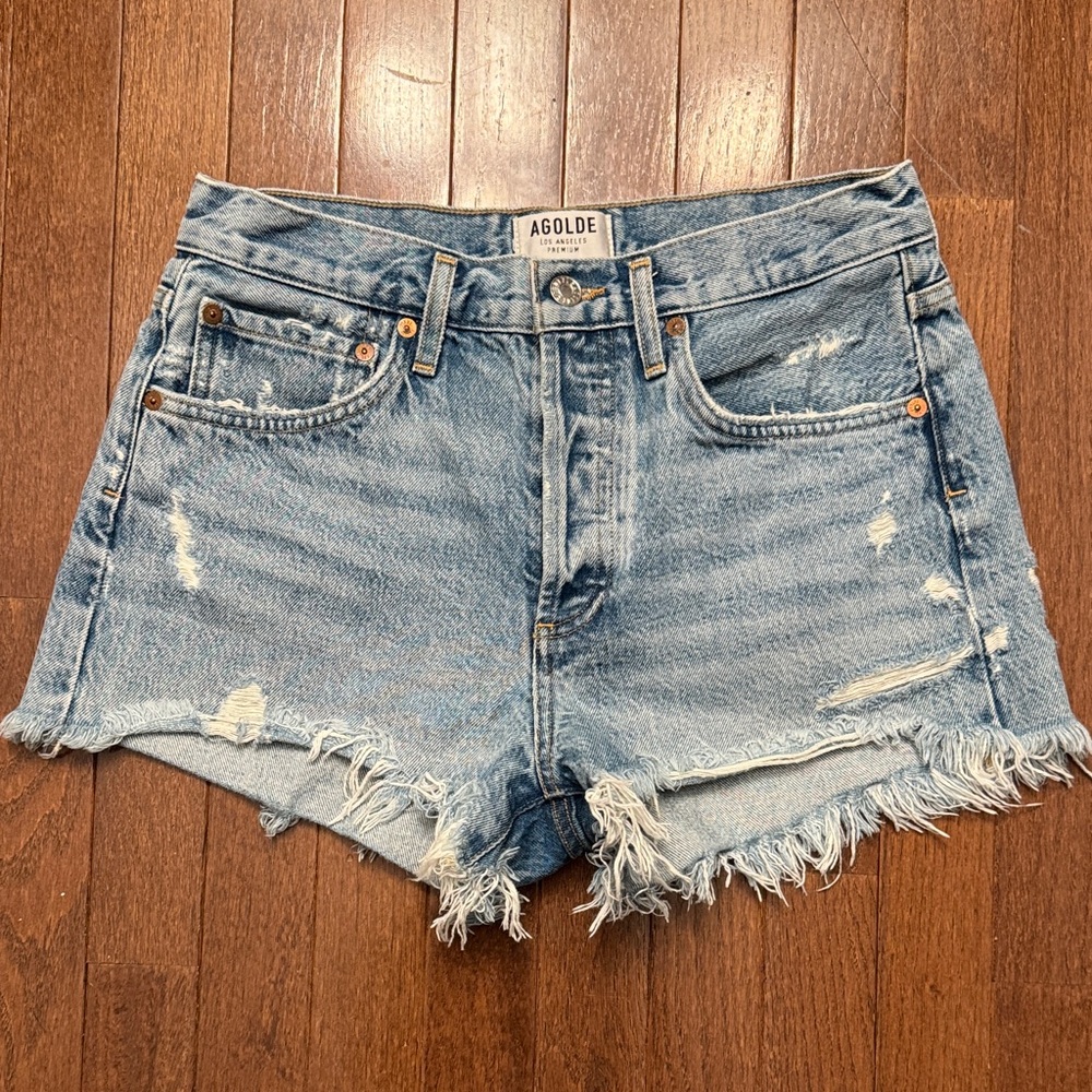 Agolde Frayed Hem Denim Shorts